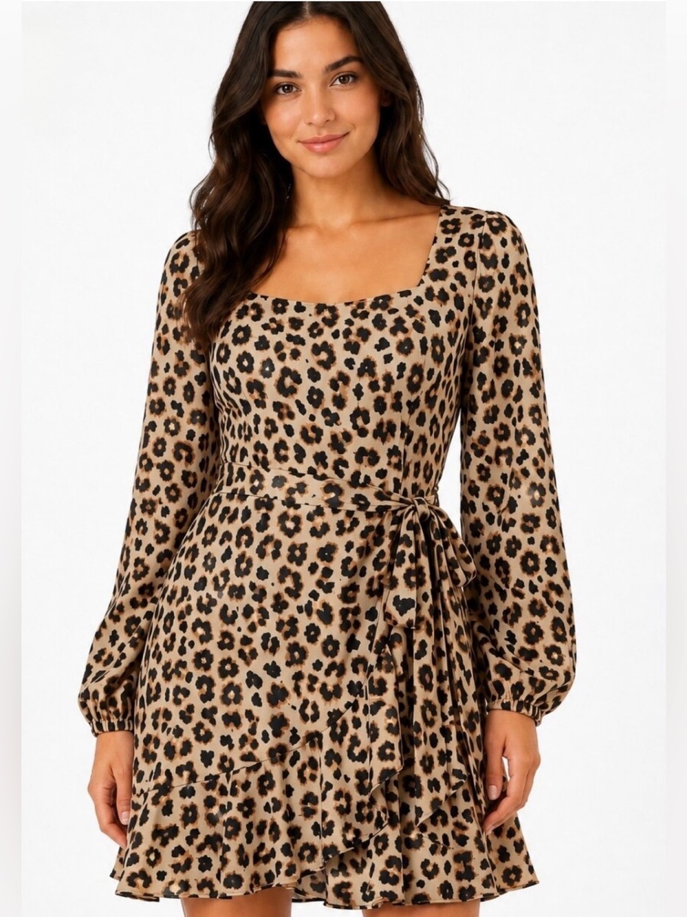 Express Leopard Print Long Sleeve Ruffle Mini Dress Large NWT Mobwife chic